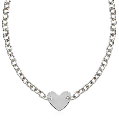 Sterling Silver Rhodium Plated Chain Bracelet with a Flat Heart Motif Station - jazzyjewelryjones
