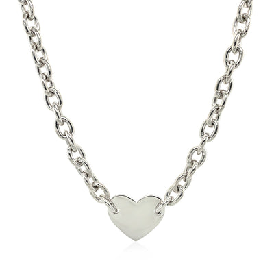 Sterling Silver Rhodium Plated Chain Bracelet with a Flat Heart Motif Station - jazzyjewelryjones