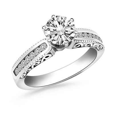 14k White Gold Channel Set Engagement Ring with Engraved Sides - jazzyjewelryjones