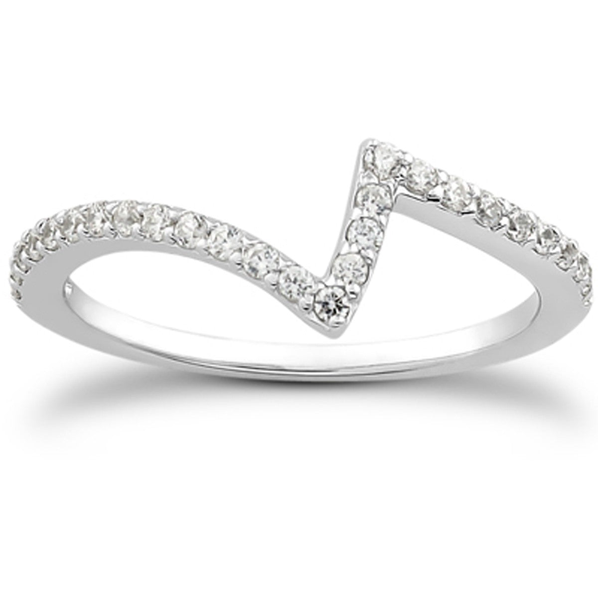 14k White Gold Fancy Zig Zag Pave Diamond Wedding Ring Band - jazzyjewelryjones
