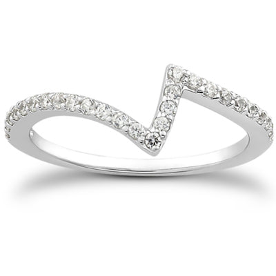 14k White Gold Fancy Zig Zag Pave Diamond Wedding Ring Band - jazzyjewelryjones