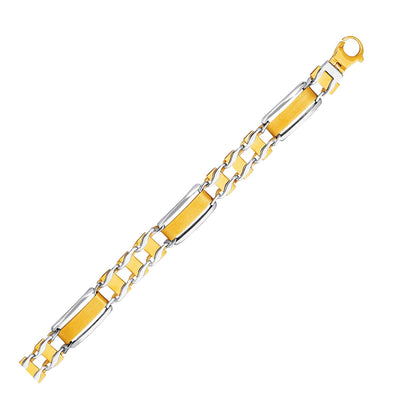 14k Two - Tone Gold Mens Bracelet with Fancy Rounded Bars (9.65 mm) - jazzyjewelryjones