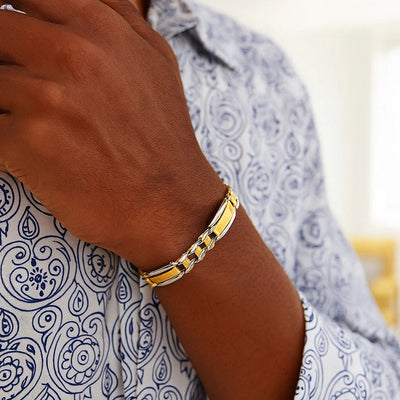 14k Two - Tone Gold Mens Bracelet with Fancy Rounded Bars (9.65 mm) - jazzyjewelryjones