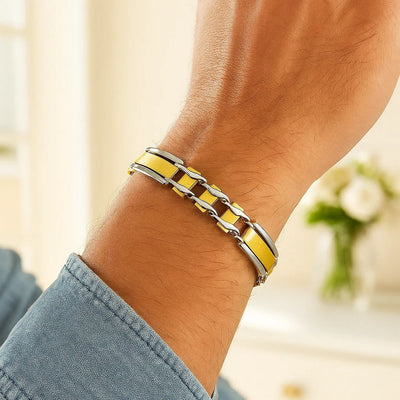 14k Two - Tone Gold Mens Bracelet with Fancy Rounded Bars (9.65 mm) - jazzyjewelryjones
