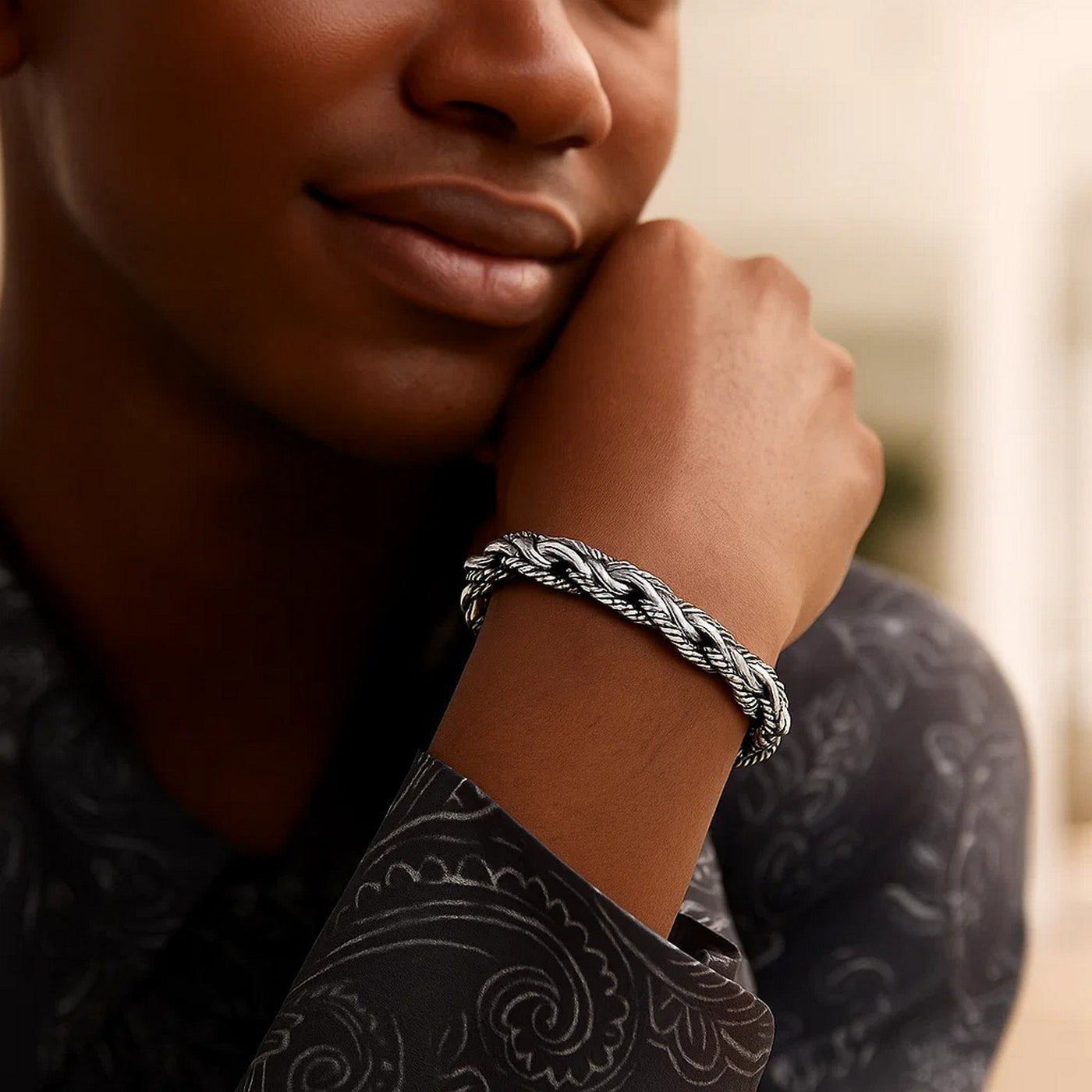 Oxidized Sterling Silver Mens Chain Bracelet in a Cable Motif (8.50 mm) - jazzyjewelryjones
