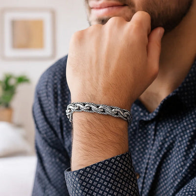 Oxidized Sterling Silver Mens Chain Bracelet in a Cable Motif (8.50 mm) - jazzyjewelryjones