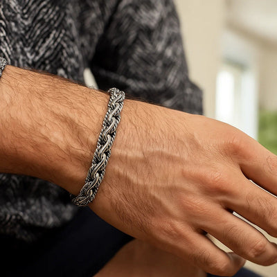 Oxidized Sterling Silver Mens Chain Bracelet in a Cable Motif (8.50 mm) - jazzyjewelryjones