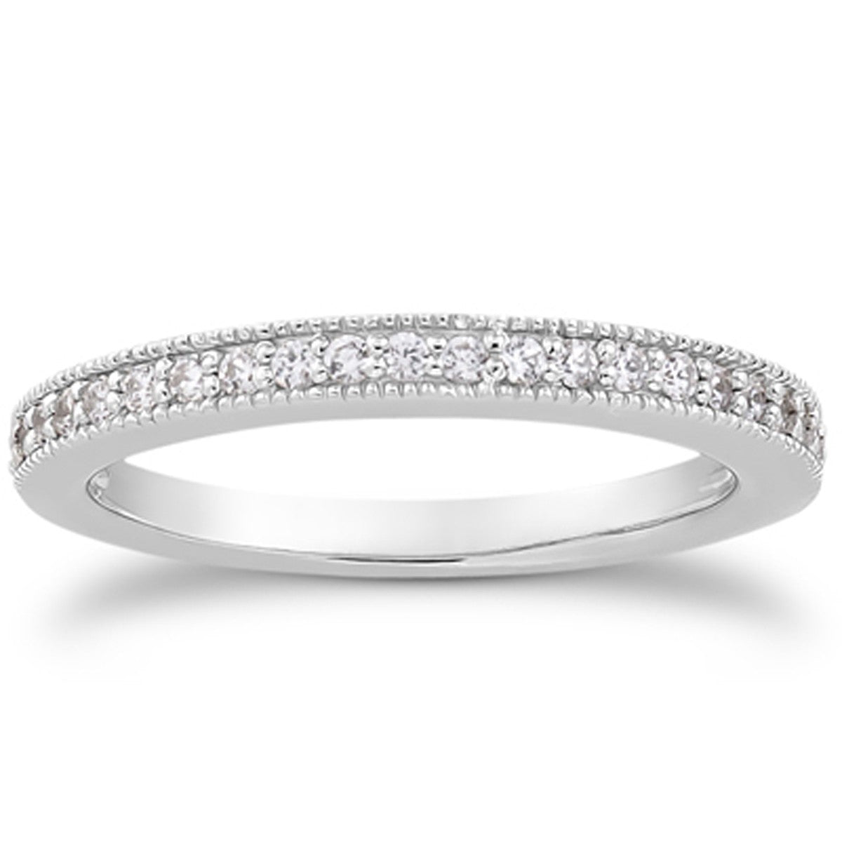 14k White Gold Pave Diamond Milgrain Wedding Ring Band Set 1/2 Around - jazzyjewelryjones