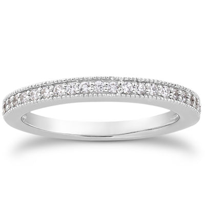 14k White Gold Pave Diamond Milgrain Wedding Ring Band Set 1/2 Around - jazzyjewelryjones