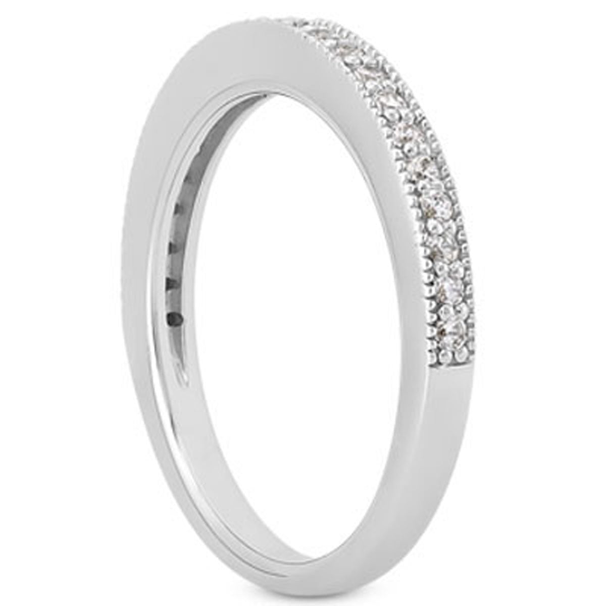 14k White Gold Pave Diamond Milgrain Wedding Ring Band Set 1/2 Around - jazzyjewelryjones