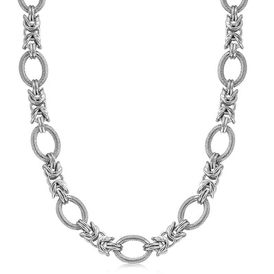 Sterling Silver Rhodium Plated Knot Style and Textured Oval Chain Necklace - jazzyjewelryjones