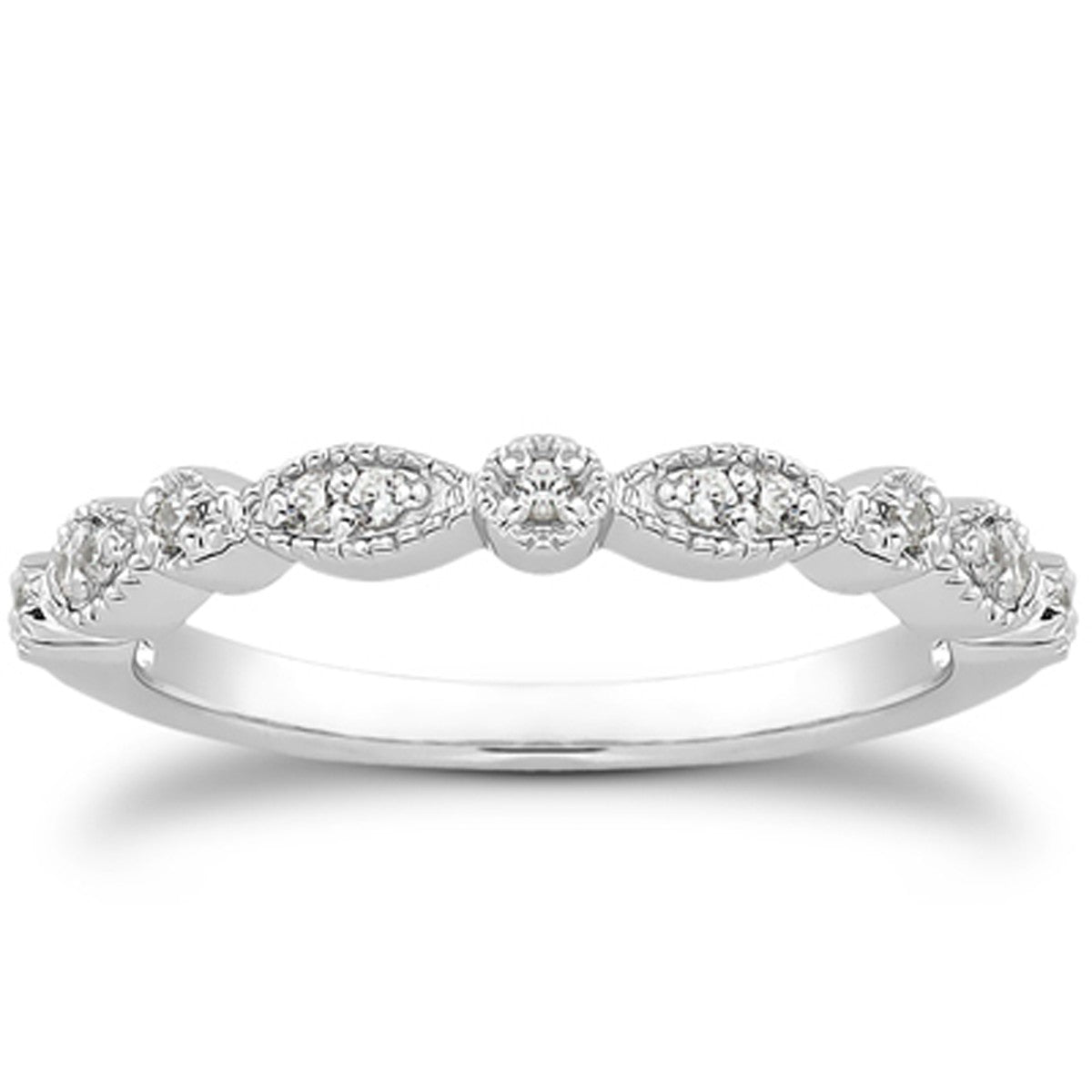 14k White Gold Vintage Look Fancy Pave Diamond Milgrain Wedding Ring Band - jazzyjewelryjones