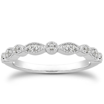 14k White Gold Vintage Look Fancy Pave Diamond Milgrain Wedding Ring Band - jazzyjewelryjones