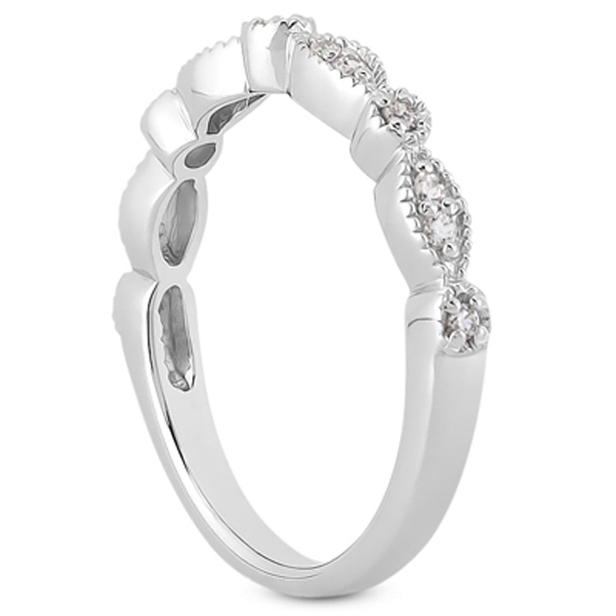 14k White Gold Vintage Look Fancy Pave Diamond Milgrain Wedding Ring Band - jazzyjewelryjones