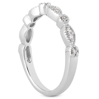14k White Gold Vintage Look Fancy Pave Diamond Milgrain Wedding Ring Band - jazzyjewelryjones