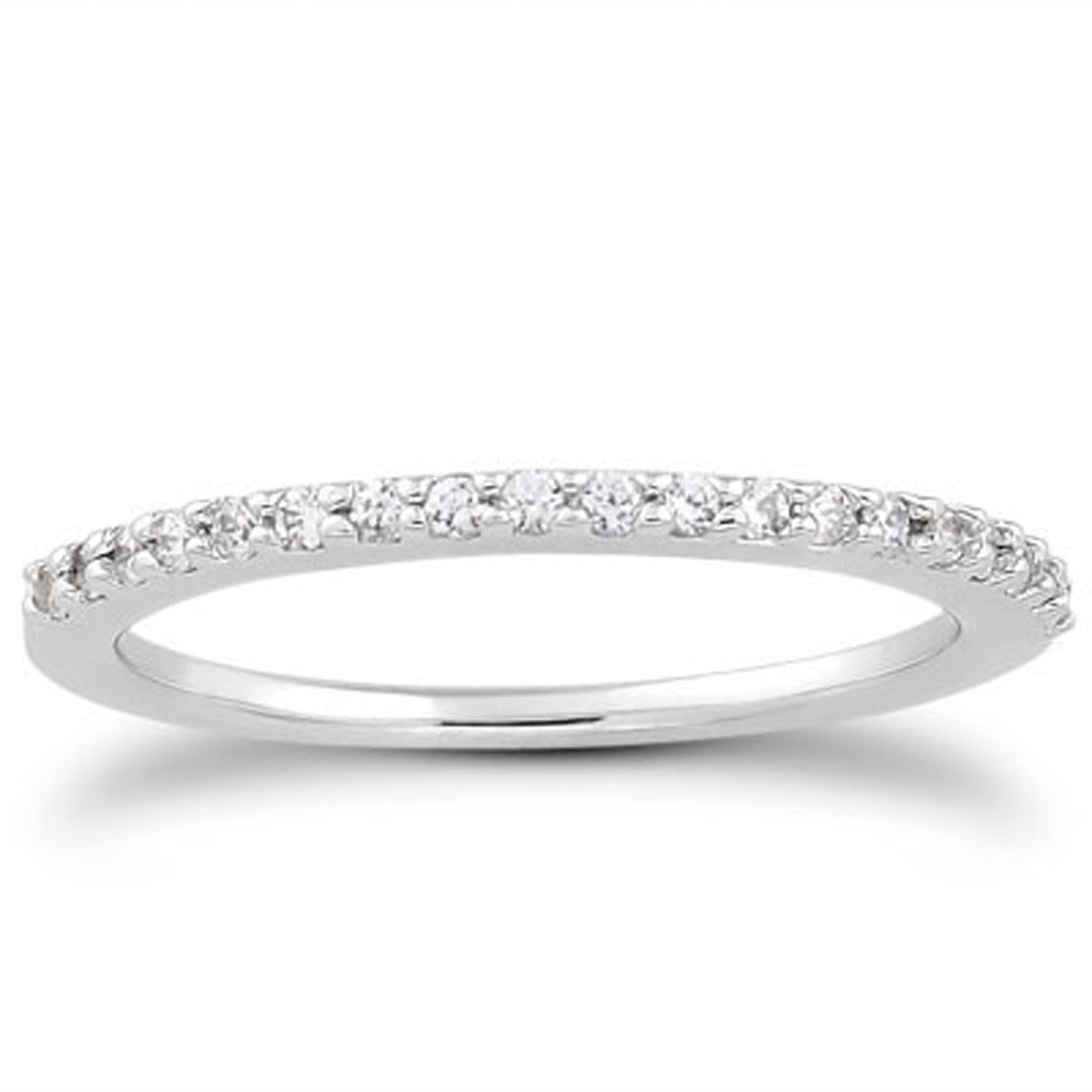 14k White Gold Slim Profile Diamond Micro Prong Diamond Wedding Ring Band - jazzyjewelryjones