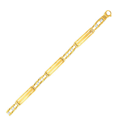 14k Two - Tone Gold Fancy Bar Style Mens Bracelet with Curved Connectors (9.65 mm) - jazzyjewelryjones