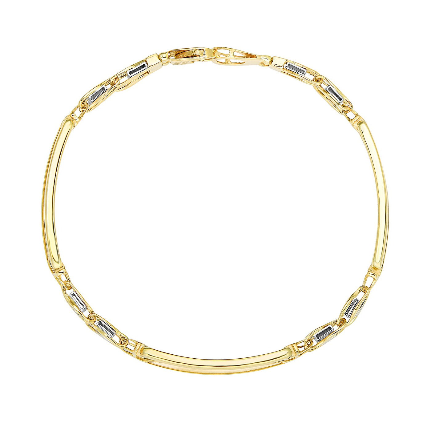 14k Two - Tone Gold Fancy Bar Style Mens Bracelet with Curved Connectors (9.65 mm) - jazzyjewelryjones