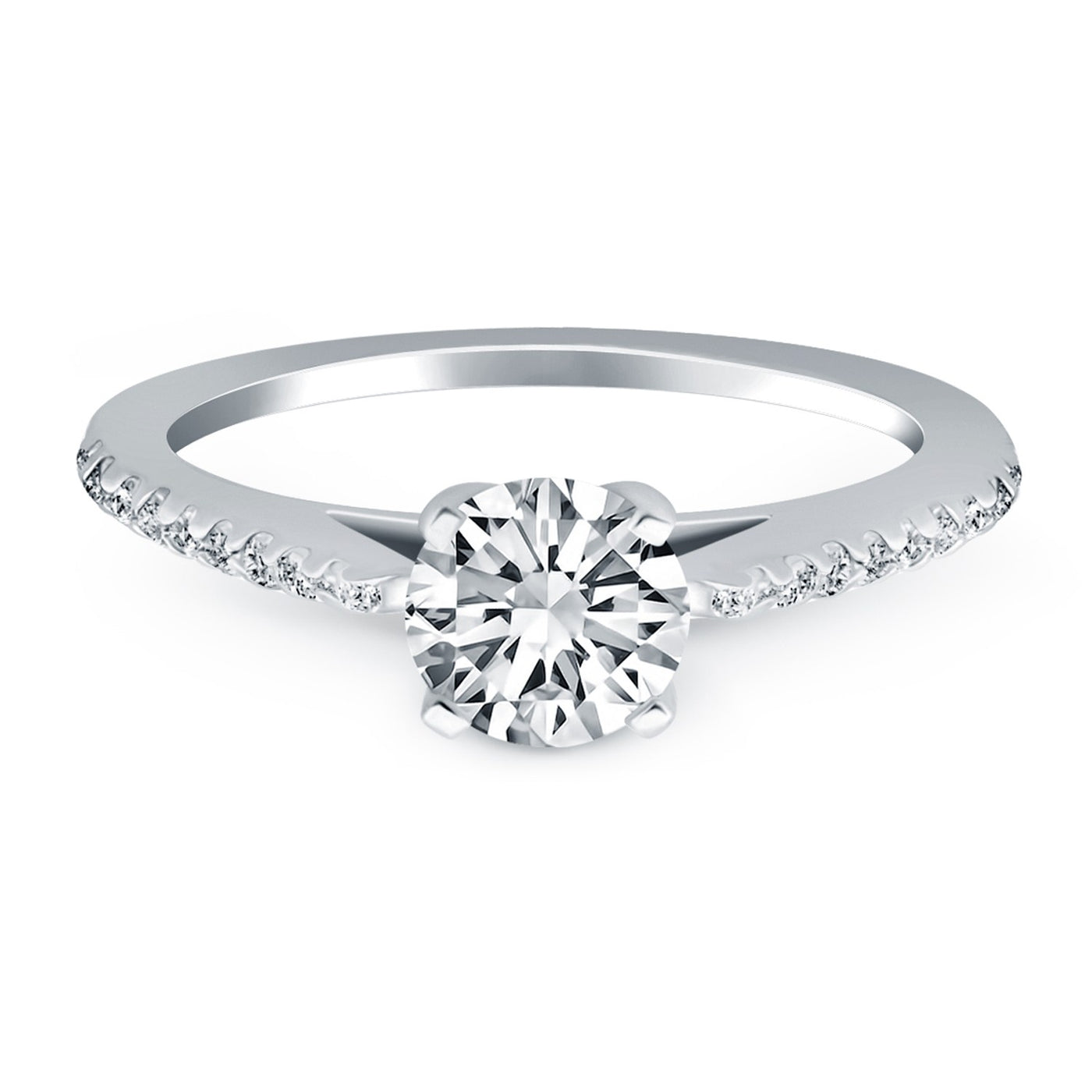 14k White Gold Micro Prong Diamond Cathedral Engagement Ring - jazzyjewelryjones