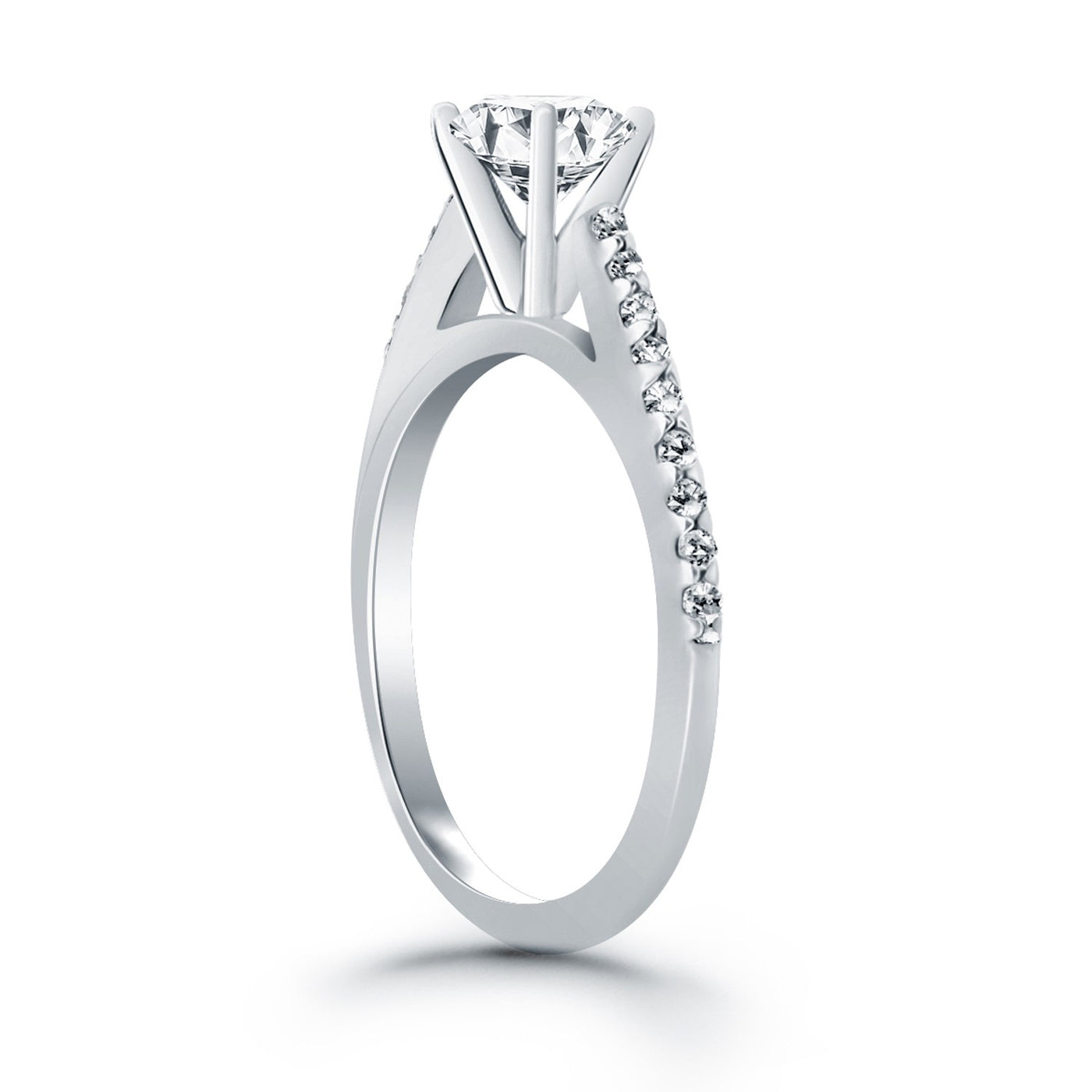 14k White Gold Micro Prong Diamond Cathedral Engagement Ring - jazzyjewelryjones