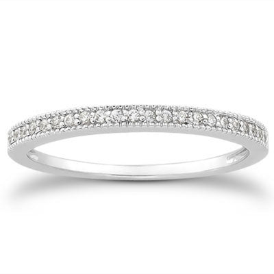 14k White Gold Diamond Micro Pave Diamond Milgrain Wedding Ring Band - jazzyjewelryjones
