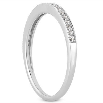 14k White Gold Diamond Micro Pave Diamond Milgrain Wedding Ring Band - jazzyjewelryjones