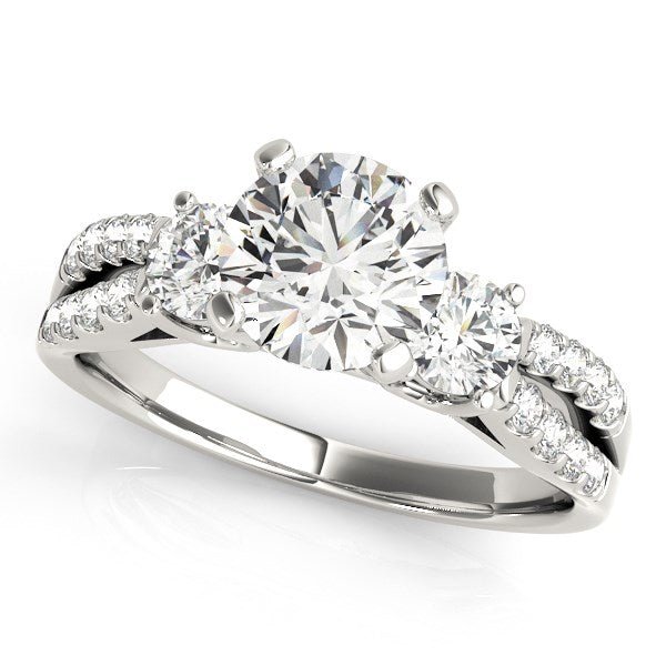 14k White Gold Split Shank 3 Stone Round Diamond Engagement Ring (2 cttw) - jazzyjewelryjones