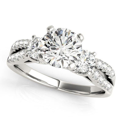14k White Gold Split Shank 3 Stone Round Diamond Engagement Ring (2 cttw) - jazzyjewelryjones