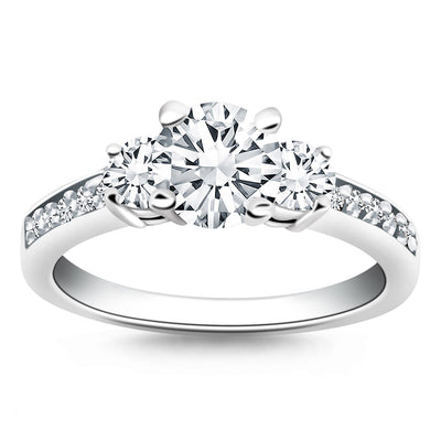14k White Gold Three Stone Engagement Ring with Diamond Band - jazzyjewelryjones
