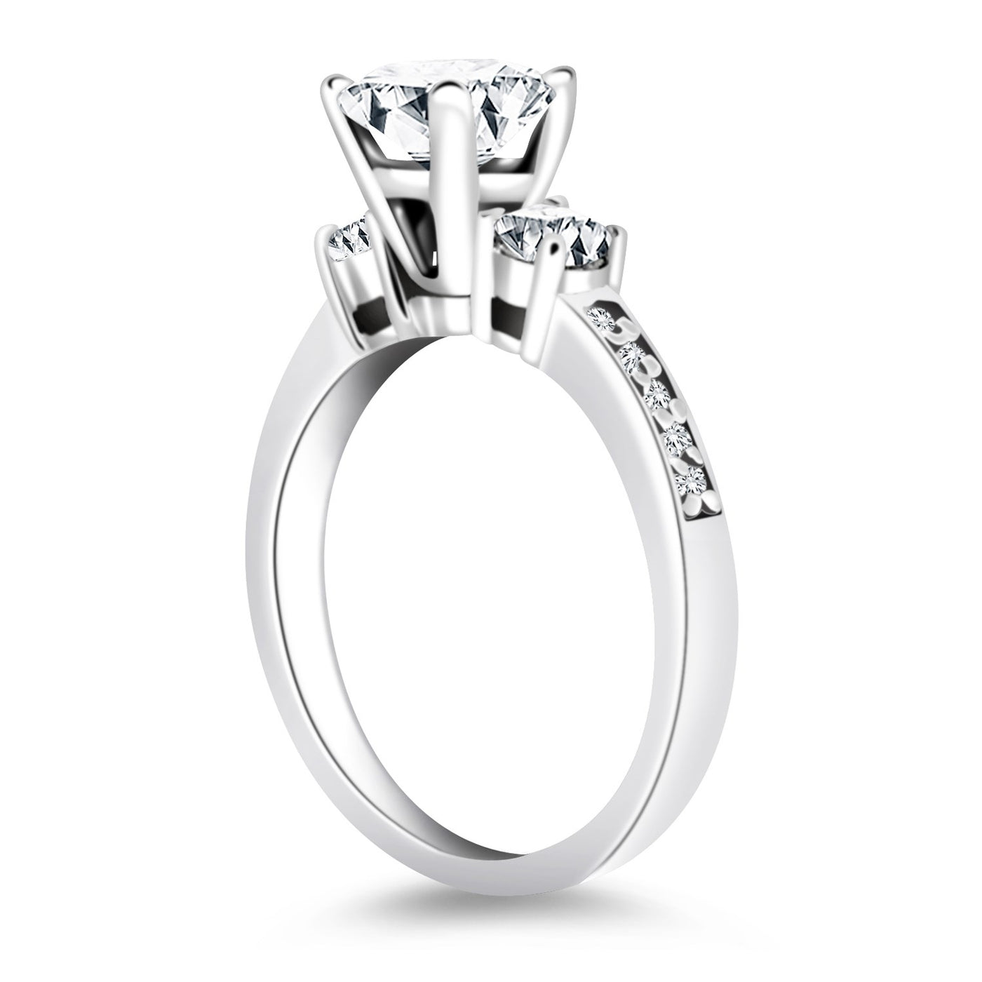 14k White Gold Three Stone Engagement Ring with Diamond Band - jazzyjewelryjones