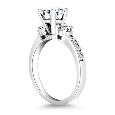 14k White Gold Three Stone Engagement Ring with Diamond Band - jazzyjewelryjones
