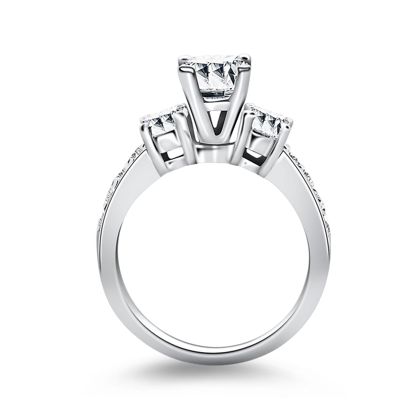 14k White Gold Three Stone Engagement Ring with Diamond Band - jazzyjewelryjones