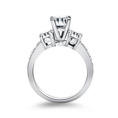 14k White Gold Three Stone Engagement Ring with Diamond Band - jazzyjewelryjones