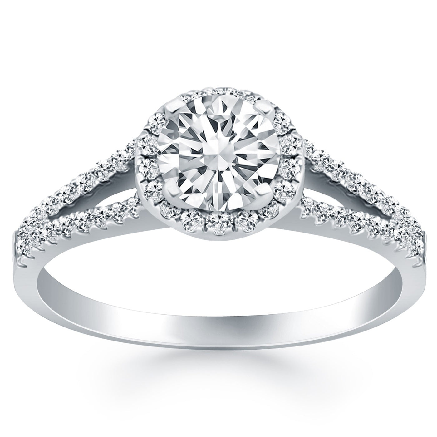 14k White Gold Diamond Halo Split Shank Engagement Ring - jazzyjewelryjones