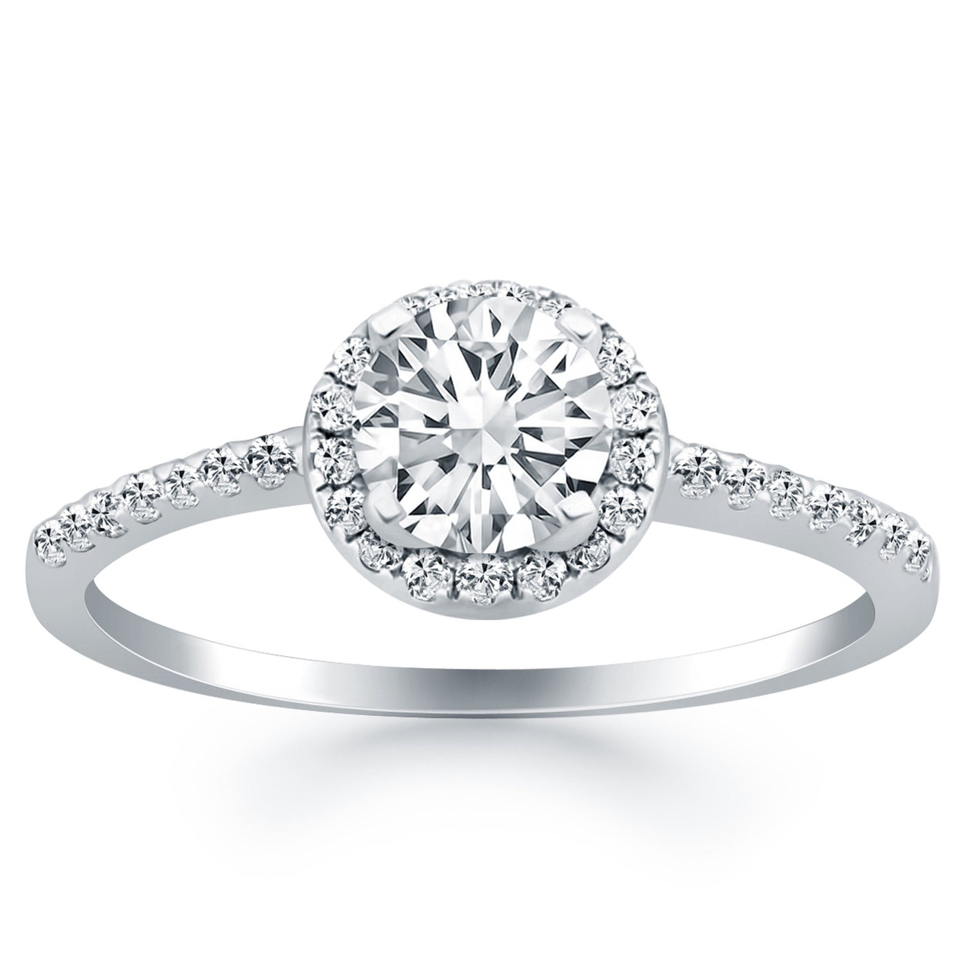 14k White Gold Diamond Halo Collar Engagement Ring - jazzyjewelryjones