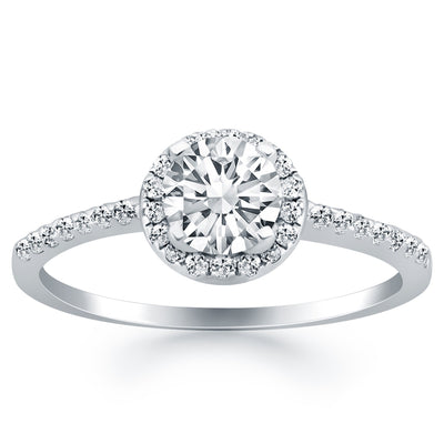 14k White Gold Diamond Halo Collar Engagement Ring - jazzyjewelryjones