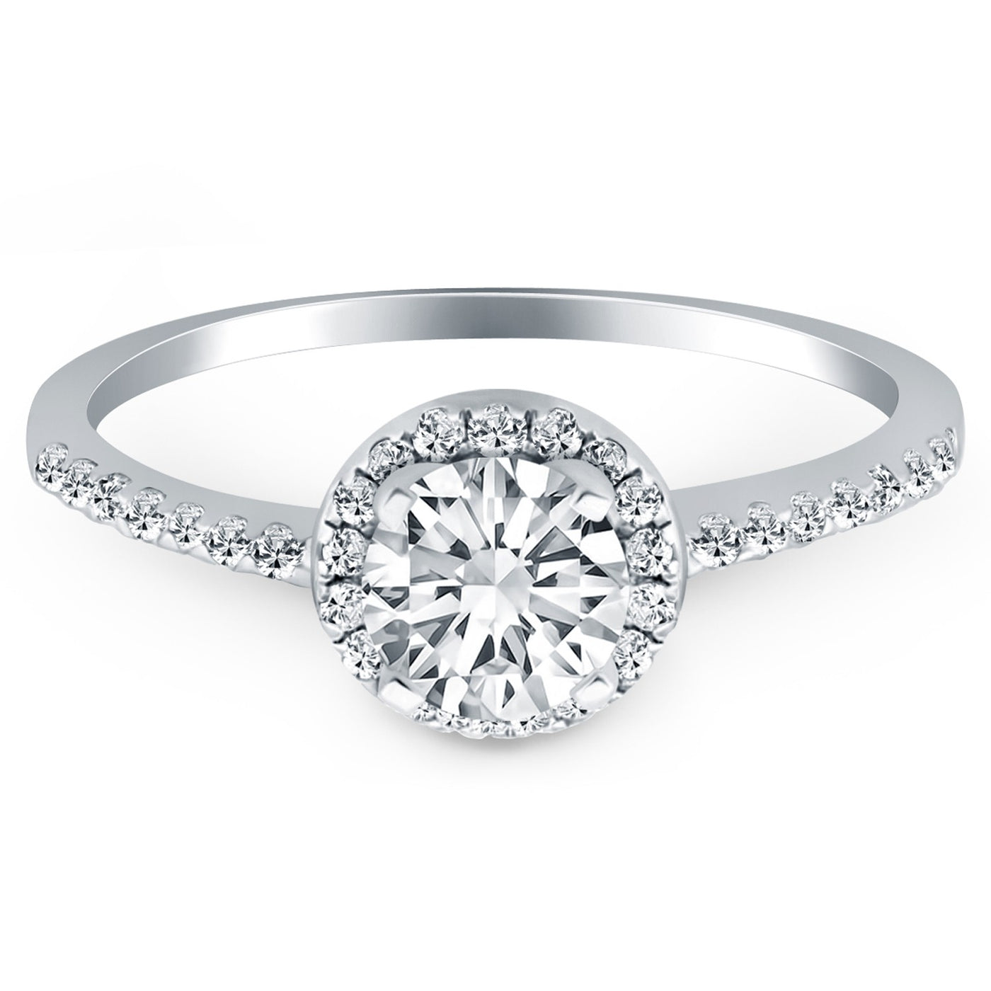 14k White Gold Diamond Halo Collar Engagement Ring - jazzyjewelryjones