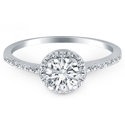 14k White Gold Diamond Halo Collar Engagement Ring - jazzyjewelryjones