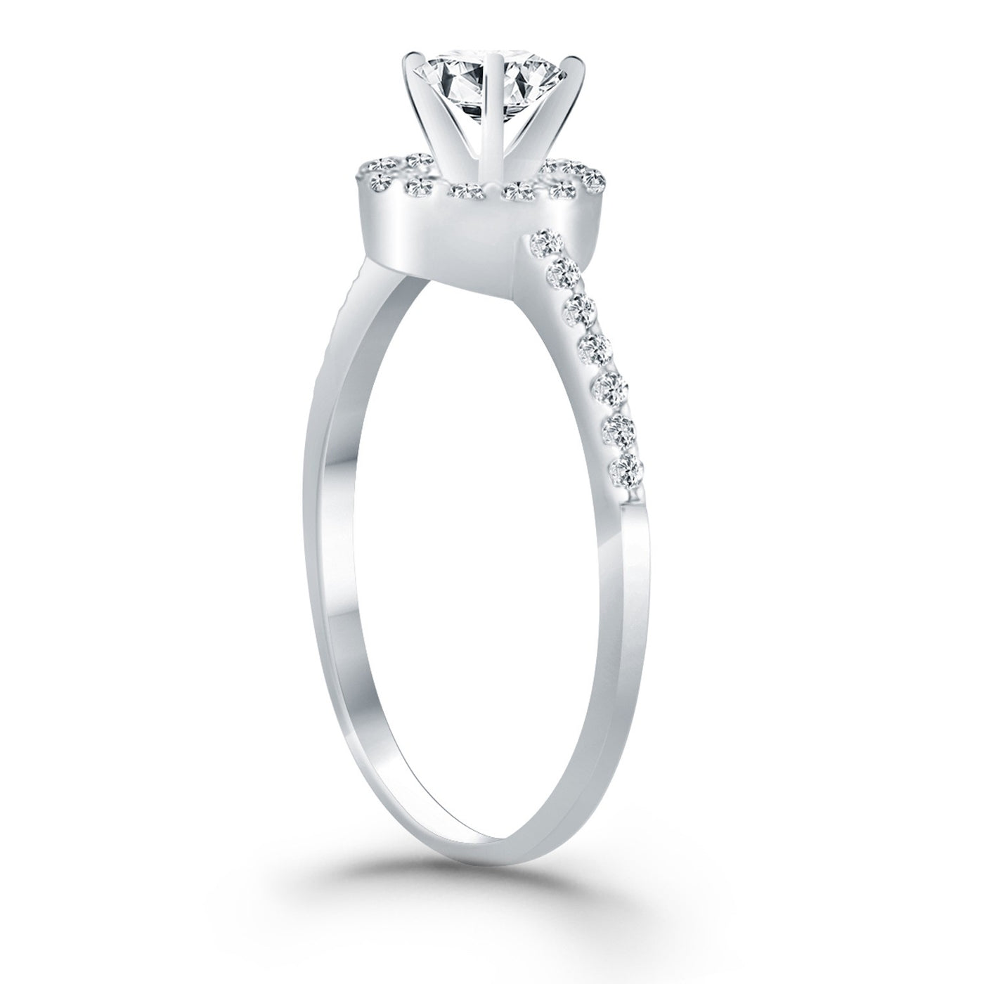 14k White Gold Diamond Halo Collar Engagement Ring - jazzyjewelryjones