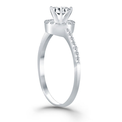 14k White Gold Diamond Halo Collar Engagement Ring - jazzyjewelryjones