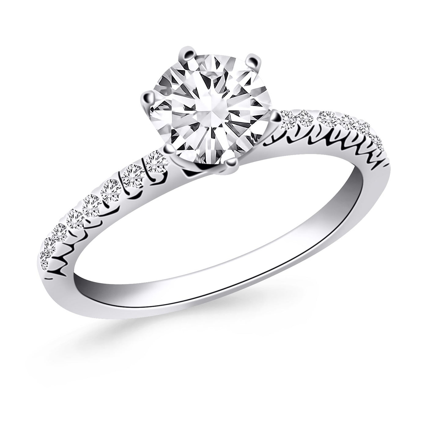 14k White Gold Engagement Ring with Fishtail Diamond Accents - jazzyjewelryjones