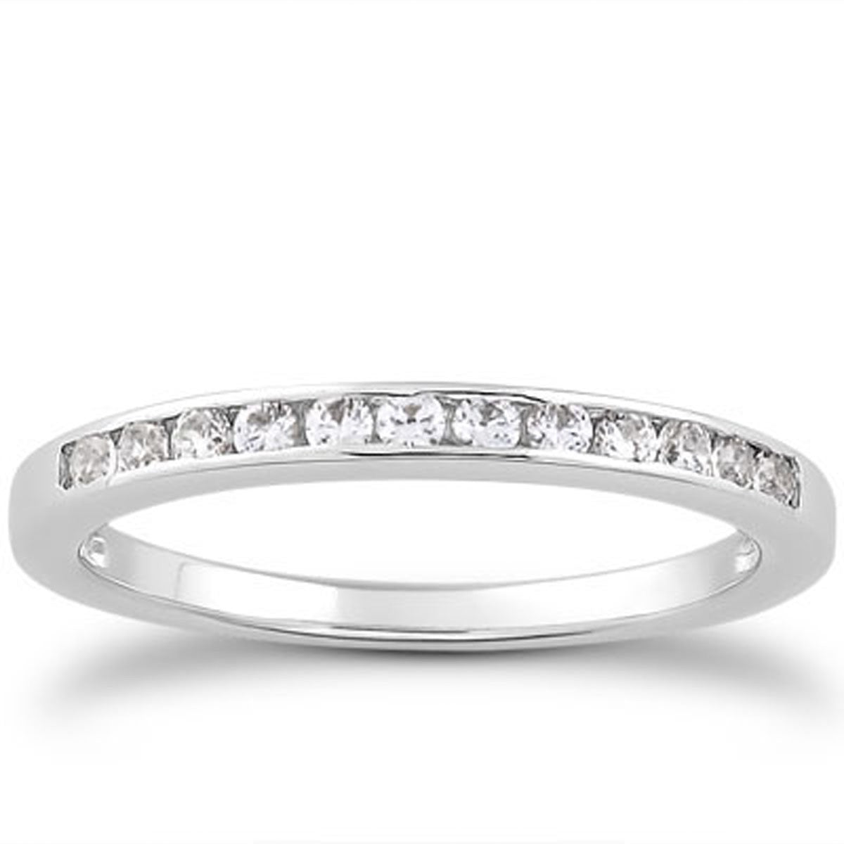14k White Gold Channel Set Diamond Wedding Ring Band Set 1/3 Around - jazzyjewelryjones