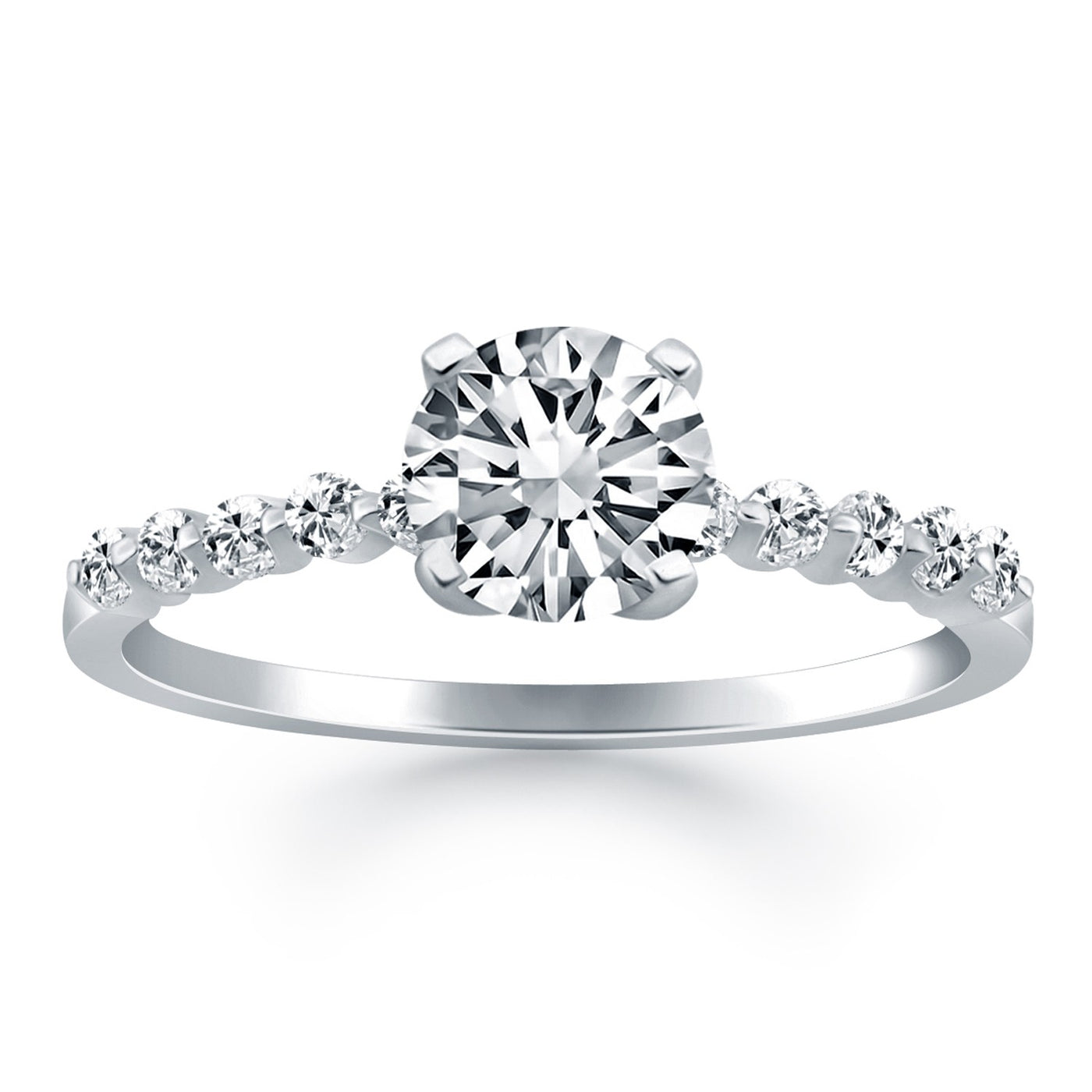 14k White Gold Diamond Engagement Ring with Shared Prong Diamond Accents - jazzyjewelryjones
