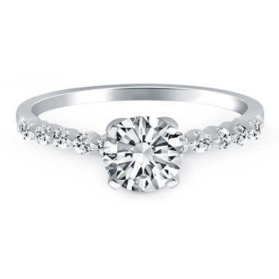 14k White Gold Diamond Engagement Ring with Shared Prong Diamond Accents - jazzyjewelryjones