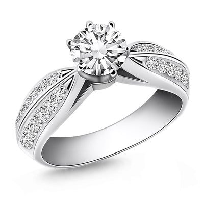 14k White Gold Cathedral Double Row Pave Diamond Engagement Ring - jazzyjewelryjones