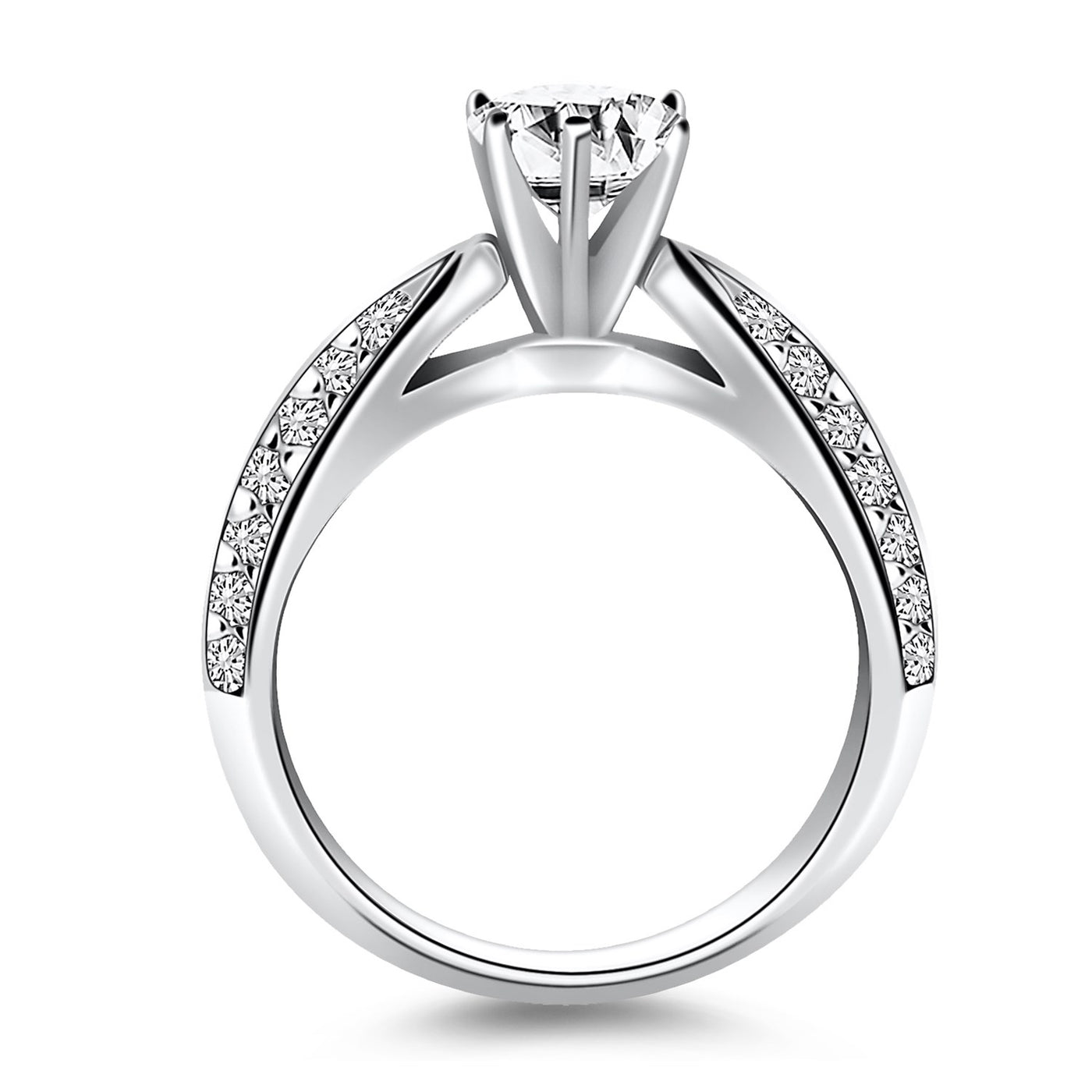 14k White Gold Cathedral Double Row Pave Diamond Engagement Ring - jazzyjewelryjones