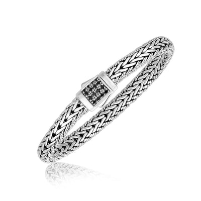 Sterling Silver Braided Style Mens Bracelet with Black Sapphire Accents (1.70 mm) - jazzyjewelryjones