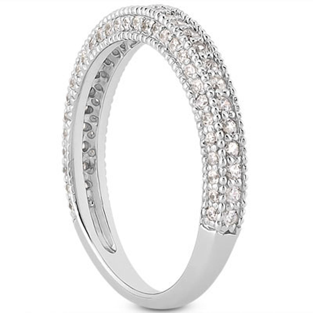 14k White Gold Fancy Pave Diamond Milgrain Textured Wedding Ring Band - jazzyjewelryjones