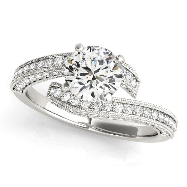 14k White Gold Round Diamond Bypass Style Engagement Ring (1 1/2 cttw) - jazzyjewelryjones