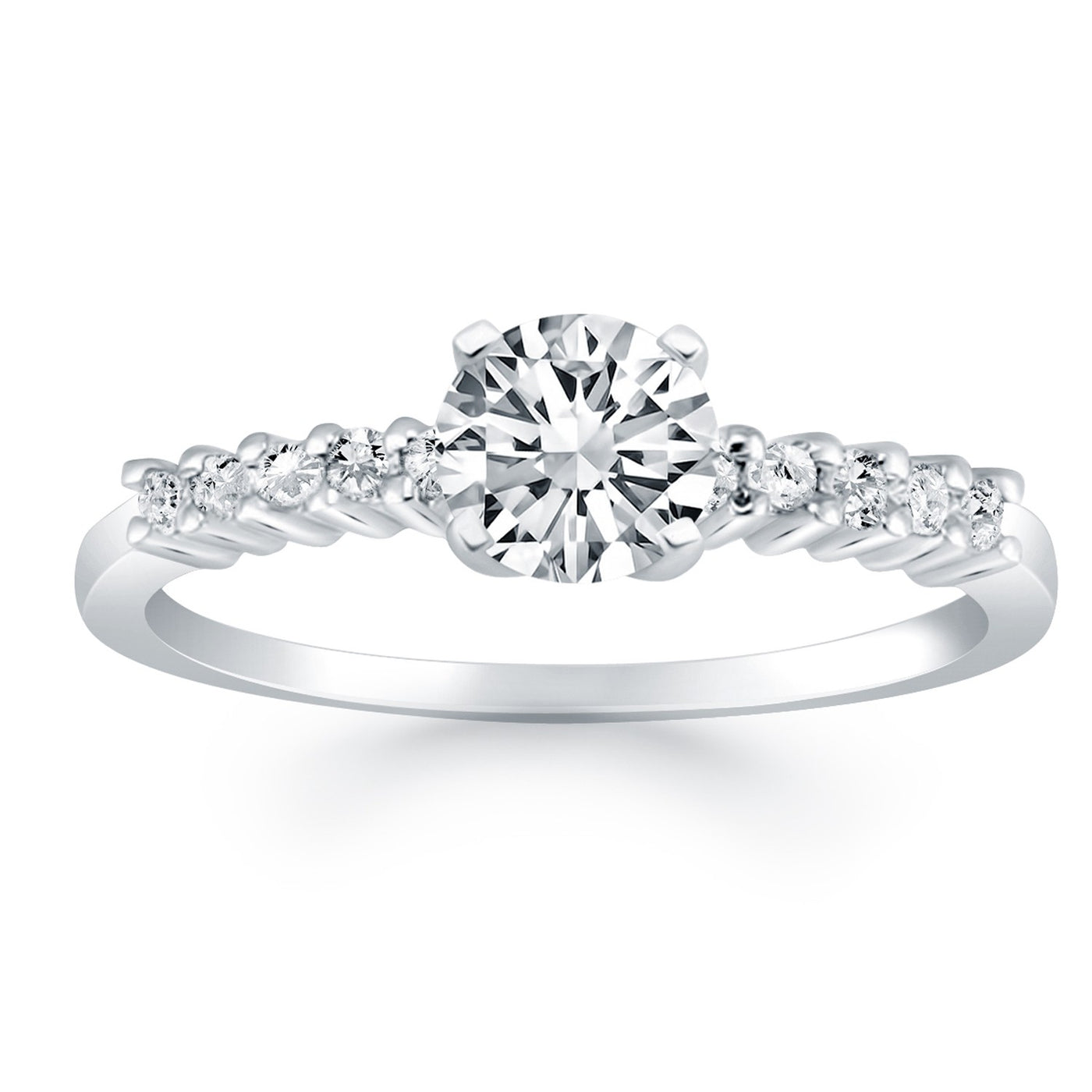 14k White Gold Shared Prong Accent Diamond Engagement Ring - jazzyjewelryjones